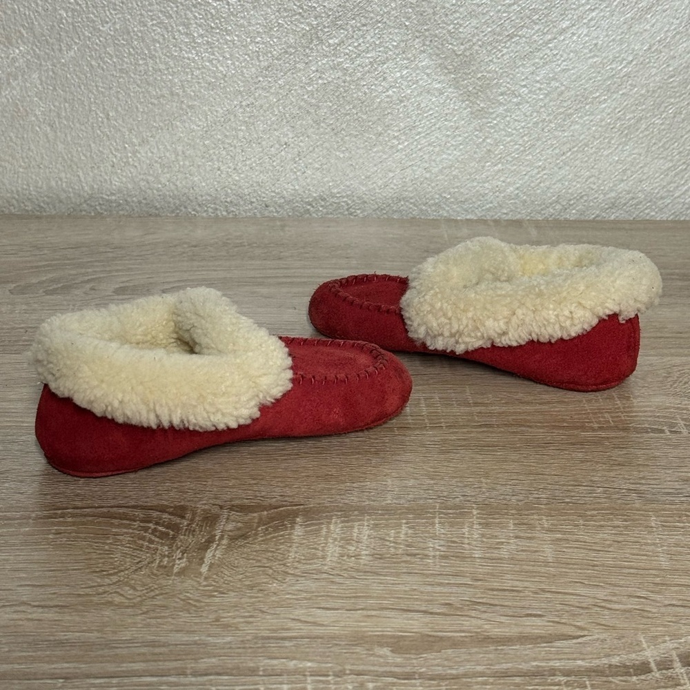 Polo Ralph Lauren Kids Size 9 Red Suede Sheepskin Slippers Moccasin Unisex - Picture 5 of 11